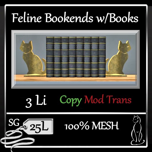  Feline Bookends w/Books - Brass