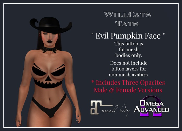 WillCat's Tats EVIL PUMPKIN FACE TATTOO