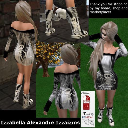 Izza Halloween 10 Skelton BW Dress