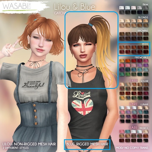 /Wasabi Pills/ Blue Mesh Hair - Reds