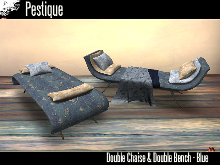 Double Chaise & Maching Bench - Blue
