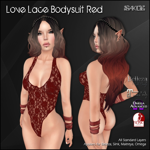 [ SAKIDE ] Love Lace Bodysuit Red