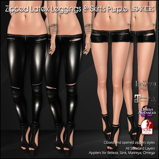 [ SAKIDE ] Zipped Latex Leggings & Skirts Black