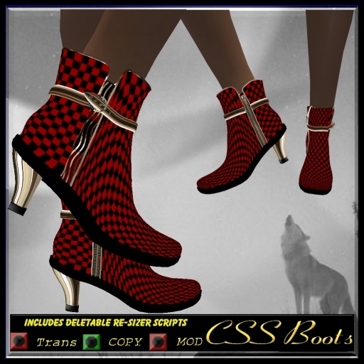 CSS: Red Checkers side zipper low boots