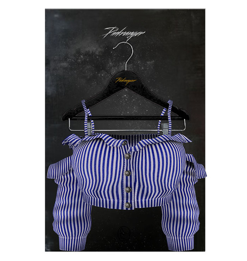 PINKRANGER. Off-the-Shoudler Ruffles//Blue/WhiteStripes