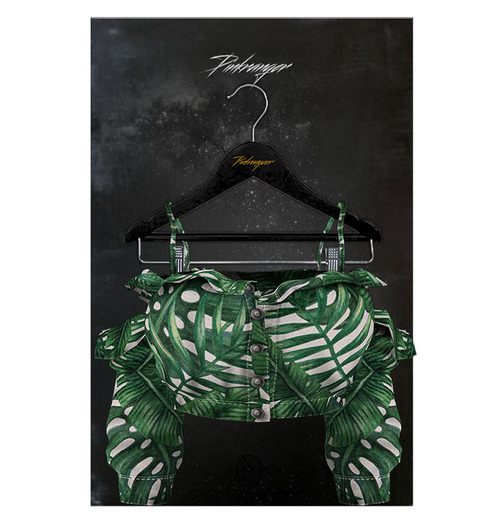 PINKRANGER. Off-the-Shoudler Ruffles//TropicalLeaf