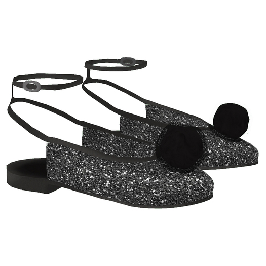 Delore . Pom Pom Flats - Glitter Black  - Toddleedoo Baby & Bad Seed Bebe