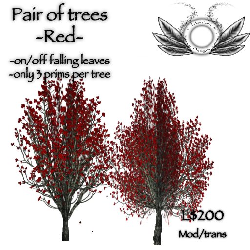Pair of trees with falling leaves - Red