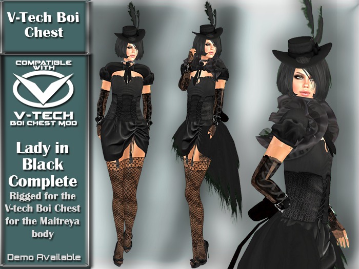 V-Tech Boi Chest Complete Outfit - Lady in Black DEMO