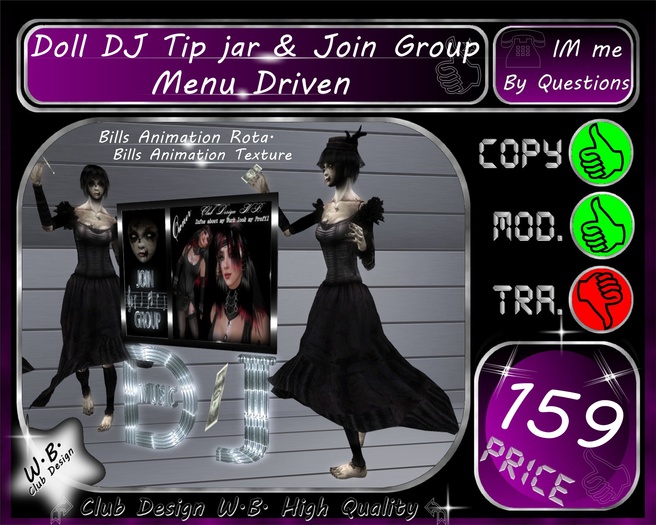Second Life Marketplace - * DJ Tip jar Black Dolls & Join Group