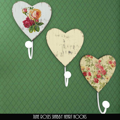 June Roses Shabby Heart Hooks