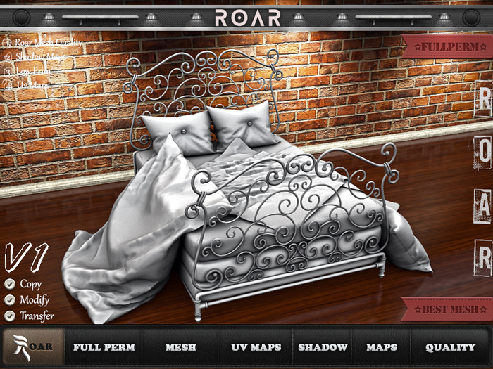 Second Life Marketplace {ROAR} Full Perm Bed 2047