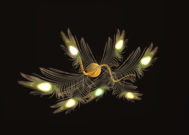 Delicate Ceiling Light or Wall Light with Peacock Feathers (copy mod) Many Featrues