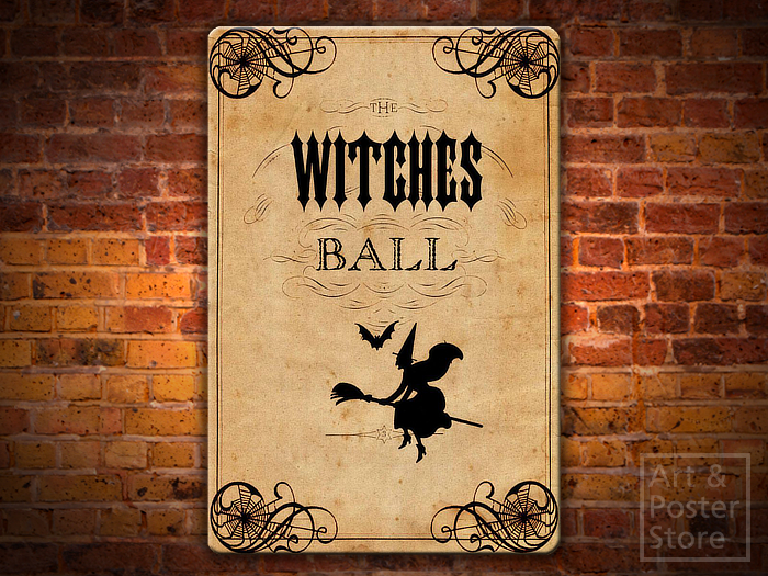 WITCHES BALL Halloween Poster | Rusty Metal Style Wall Sign 