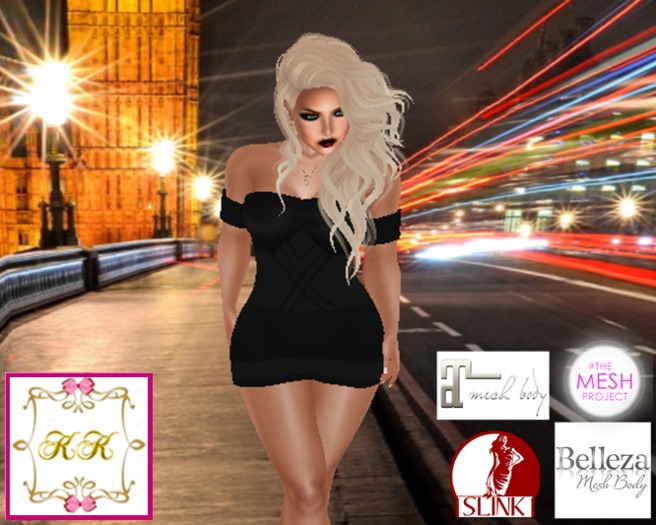 ! KK ! Bare Shoulder Sleeve Mini -Black X  