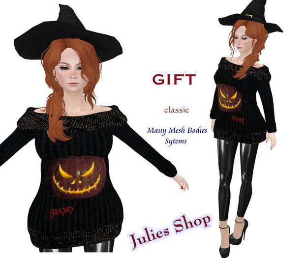 Julies Longsweater Halloween Kuerbis + Hut GIFT / Für Klassik Avatare und viele Meshbodys