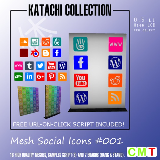 Second Life Marketplace - -GS- Katachi - Social Icons - High LOD, Low Li