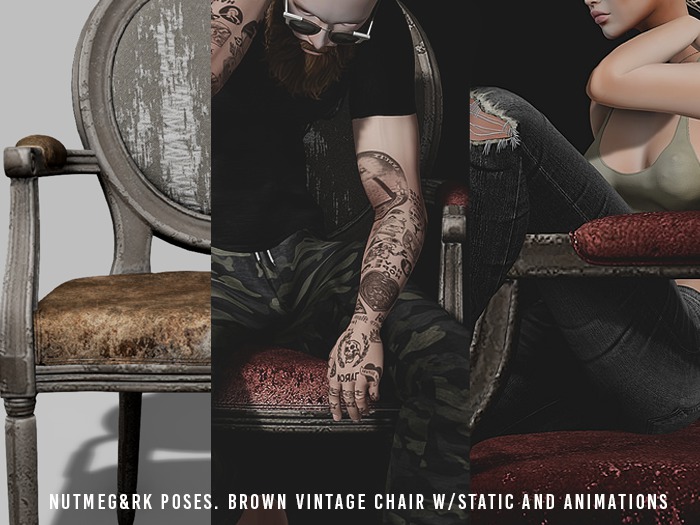 Nutmeg&RK Poses. Brown Vintage Chair w/static and animations