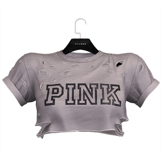 .:villena:. - Torn Cropped Shirt - Gray