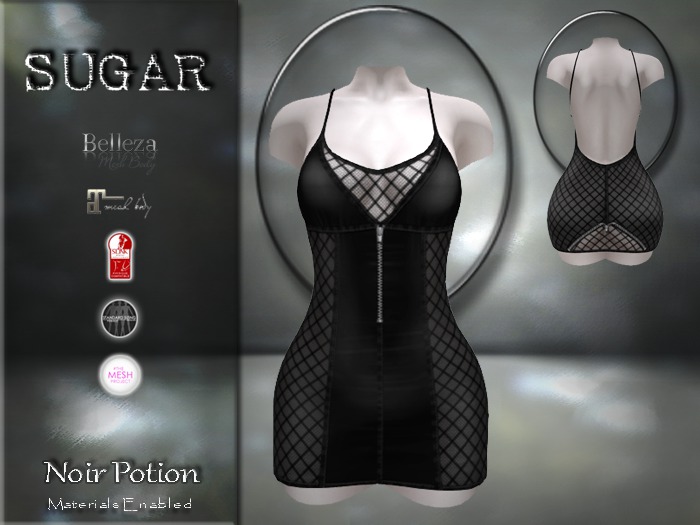 :-:SUGAR:-: Noir Potion Slip Dress {BLACK FISHNET LACE}