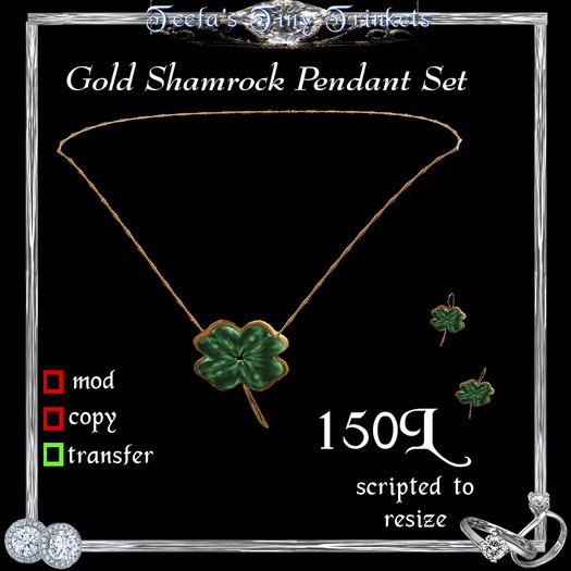 !~TTT~! Gold Shamrock Pendant Set