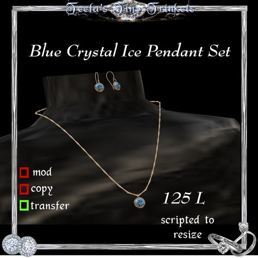 !~TTT~! Blue Crystal Ice Pendant Set