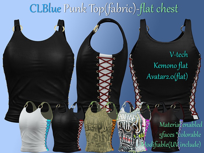 [demo]CLBlue-Punk Top(fabric)-flat chest
