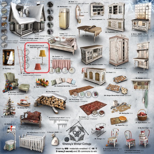 19_8f8 - Granny's Winter Cottage - Knit Lamps SET 