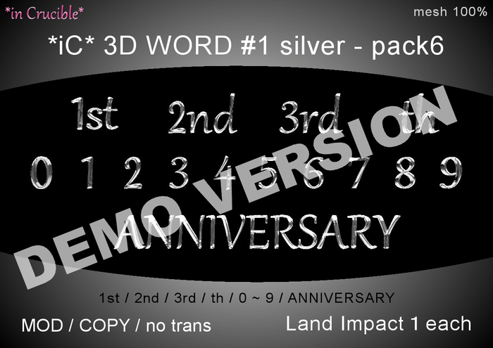 DEMO[*iC* 3D Words #1 silver - pack6]DEMO