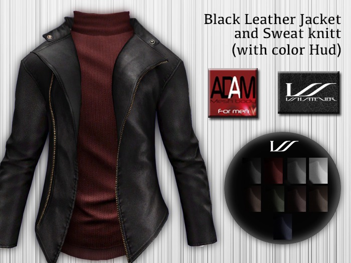 Black Leather Jacket & knitt sweat ADAM by WhatEver