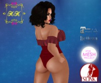 ! KK ! Ruffled Bodysuit Fitmesh -Red  