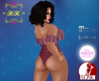 ! KK ! Ruffled Bodysuit Fitmesh -Pink 