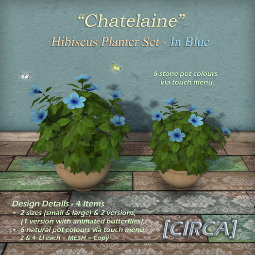 [CIRCA] Pkg - "Chatelaine" - Hibiscus Planter Set - In Blue