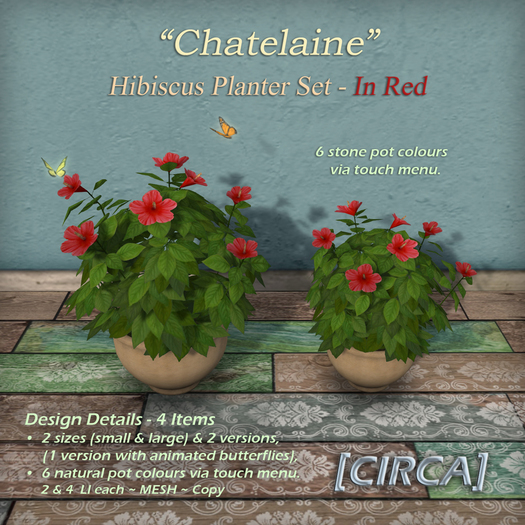 [CIRCA] Pkg - "Chatelaine" - Hibiscus Planter Set - In Red