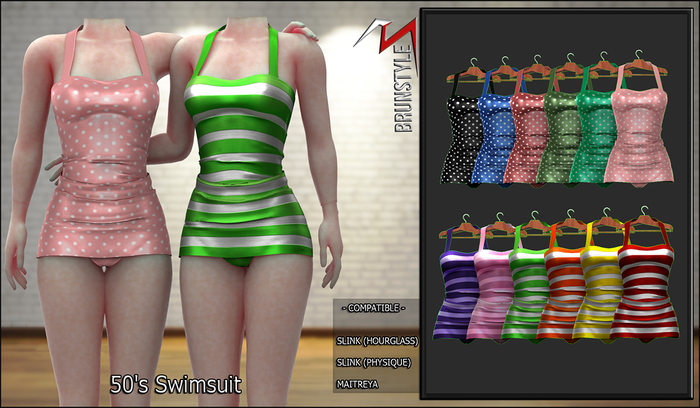 [BrunStyle] 50's Swimsuit (Fitted Mesh) - Fatpack