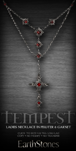 EarthStones Tempest Gothic Cross Necklace - Hers - Garnet BOX