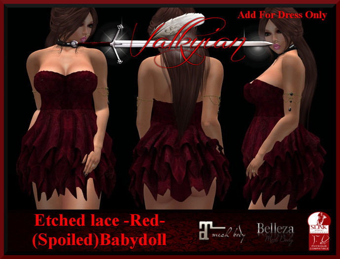 ~Valkyrian~(Etched lace)RED BabyDoll Dress (BOXED)