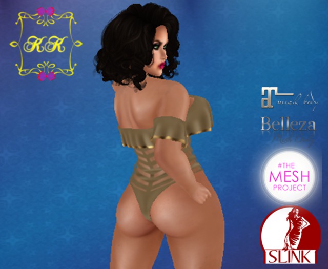 ! KK ! Ruffled Bodysuit Fitmesh -Champagne Stripes Add/Rez