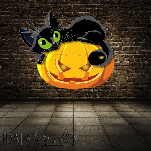 [DA] BLACK KITTY ON PUMPKIN DECAL