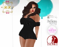 ! KK ! Ruffled Bare Shoulder Romper -Black  
