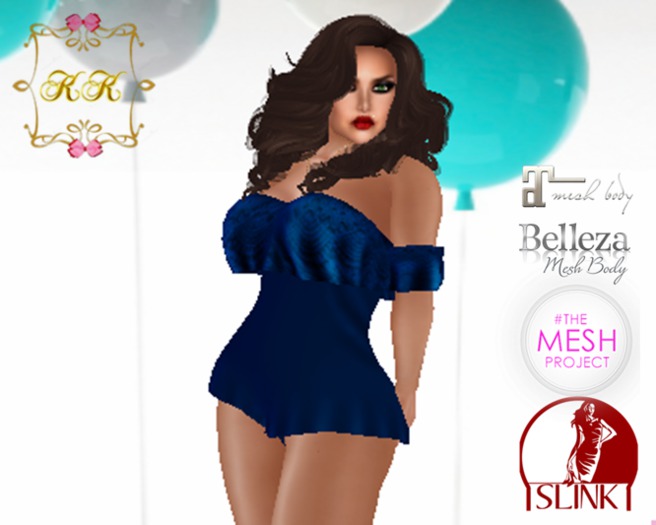 ! KK ! Ruffled Bare Shoulder Romper -Blue Lace 