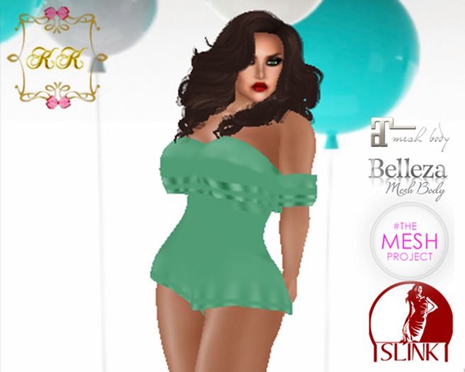 ! KK ! Ruffled Bare Shoulder Romper -Green  