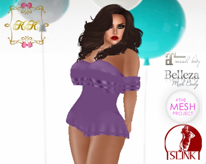 ! KK ! Ruffled Bare Shoulder Romper -Lilac  