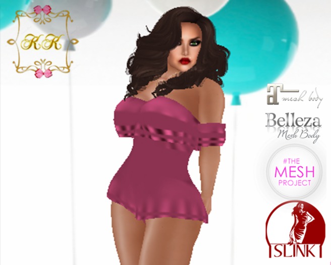 ! KK ! Ruffled Bare Shoulder Romper -Pink  
