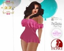 ! KK ! Ruffled Bare Shoulder Romper -Pink Lace 