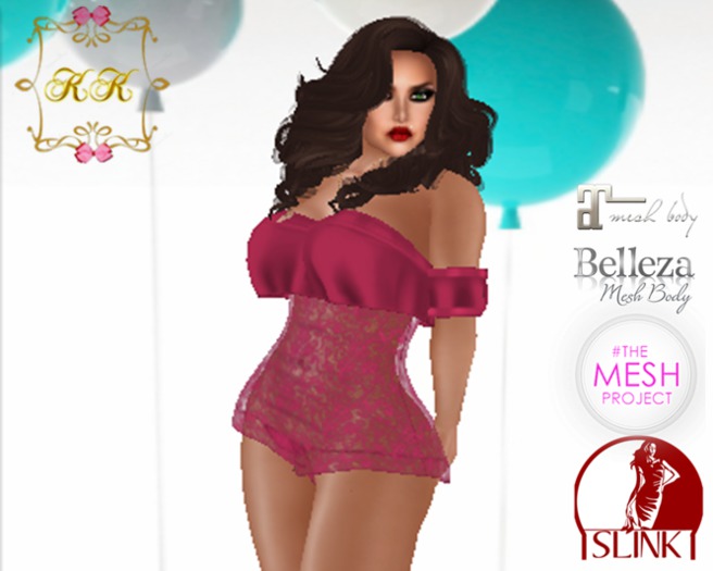! KK ! Ruffled Bare Shoulder Romper -Pink Sheer Add/Rez