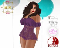 ! KK ! Ruffled Bare Shoulder Romper -Purple Sheer Add/Rez
