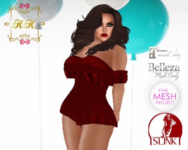 ! KK ! Ruffled Bare Shoulder Romper -Red Add/Rez