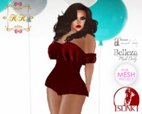 ! KK ! Ruffled Bare Shoulder Romper -Red Lace Add/Rez