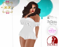 ! KK ! Ruffled Bare Shoulder Romper -White Add/Rez